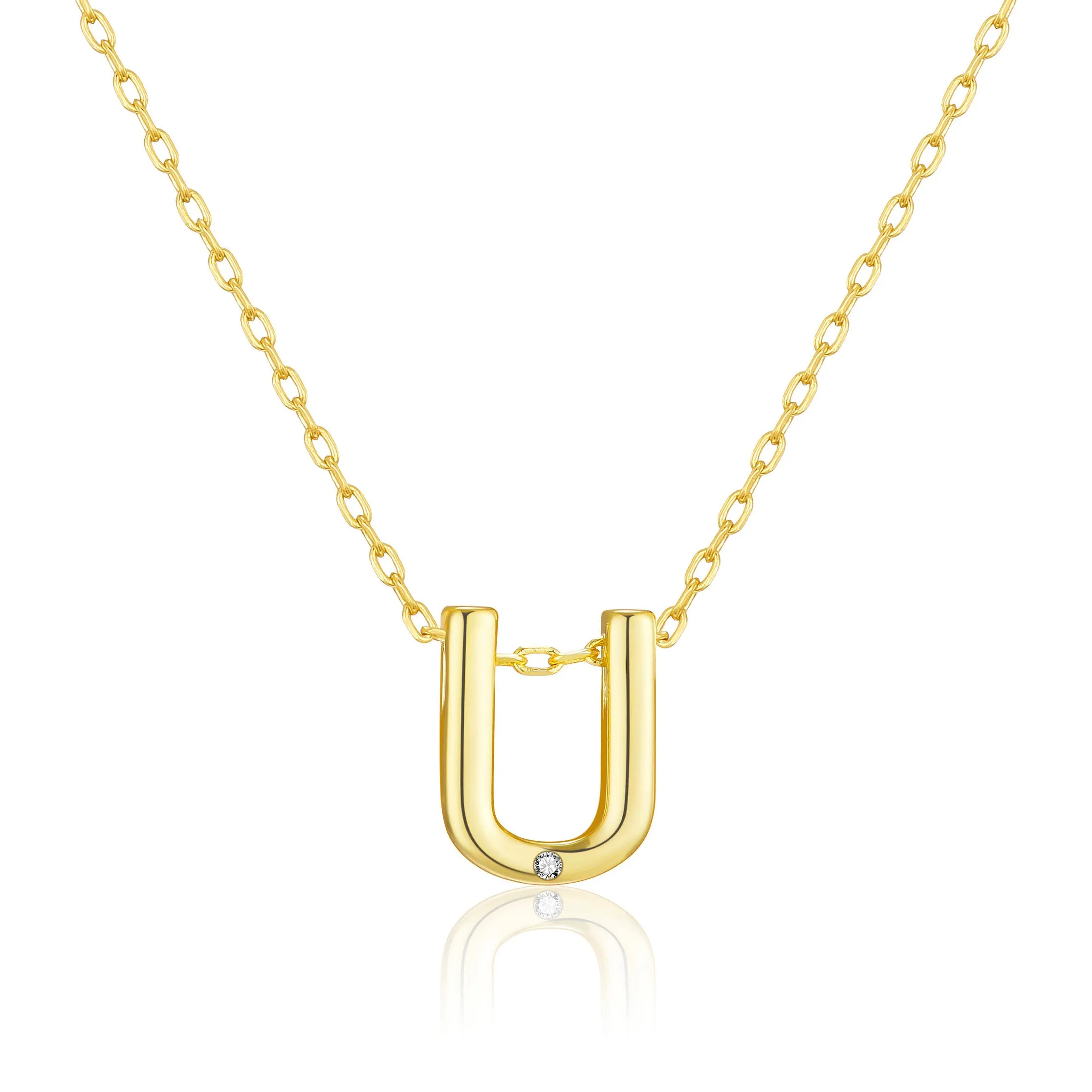 Gold Plated Initial Necklace Letter U Created with Zircondia® Crystals