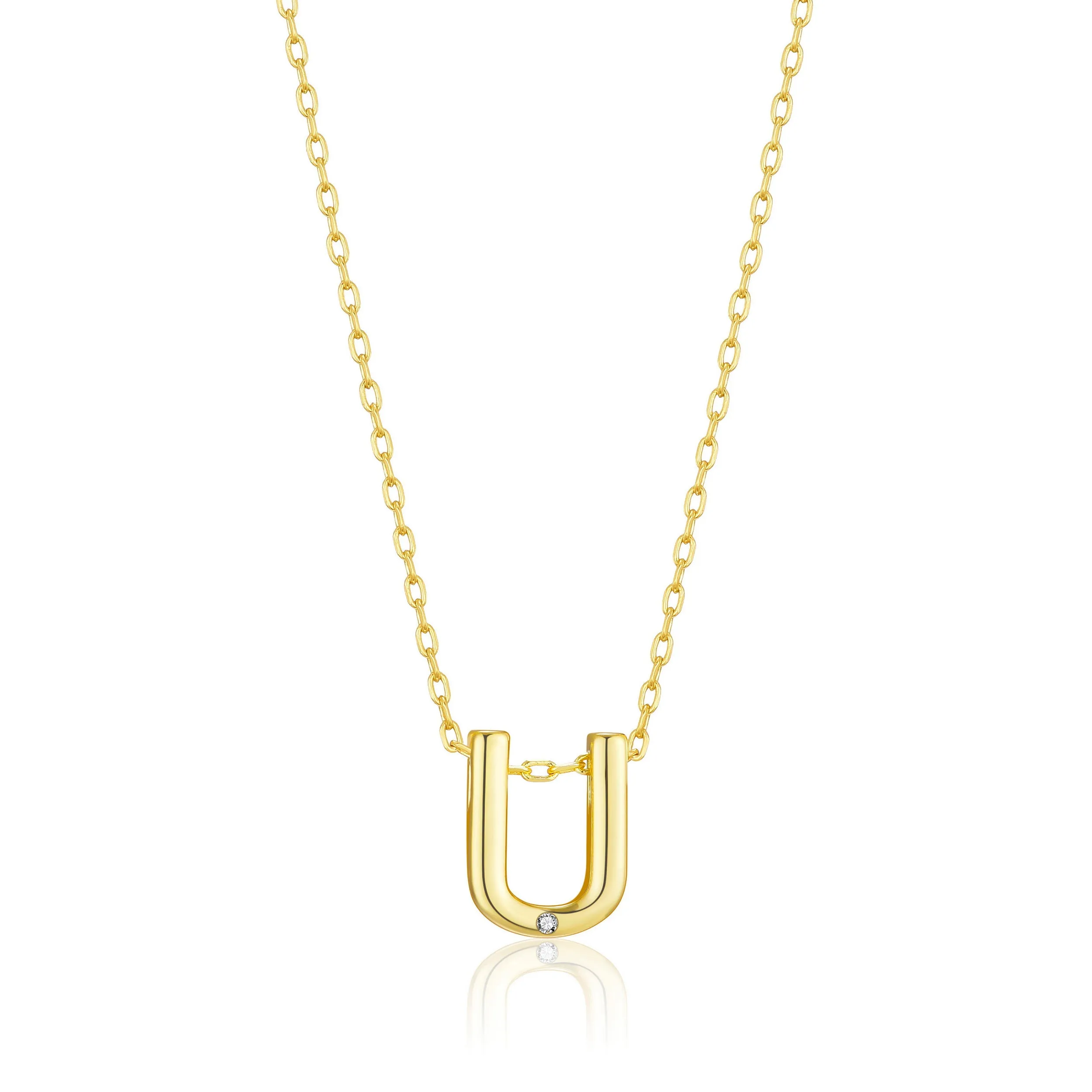 Gold Plated Initial Necklace Letter U Created with Zircondia® Crystals