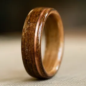 (In-Stock) The USS New Jersey - USS New Jersey Teak Wedding Band with Whiskey Barrel and Offset Copper Inlay - Size 11.5 | 8mm Wide (In-Stock) The USS New Jersey - USS New Jersey Teak Wedding Band with Whiskey Barrel and Offset Copper Inlay - Size 11.5 | 8mm Wide