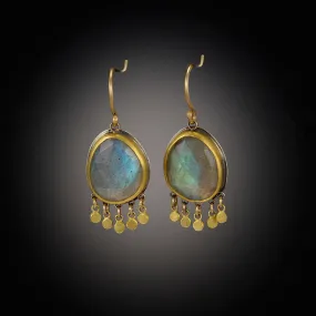 Labradorite Earrings with 22k Gold Fringe Labradorite Earrings with 22k Gold Fringe
