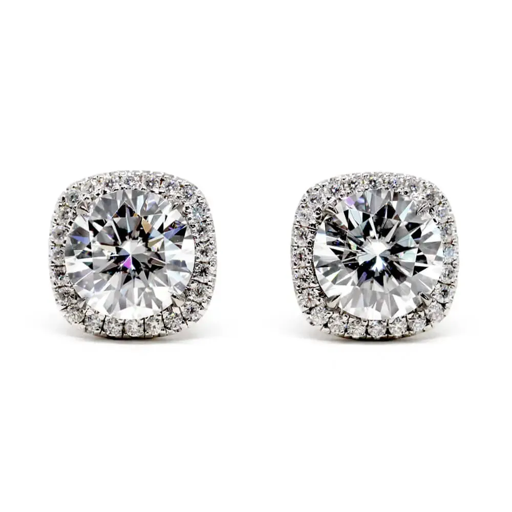 Lauren Cushion Moissanite with Halo Stud Earrings in 18K gold