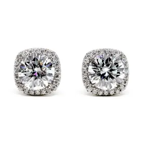 Lauren Cushion Moissanite with Halo Stud Earrings in 18K gold Lauren Cushion Moissanite with Halo Stud Earrings in 18K gold