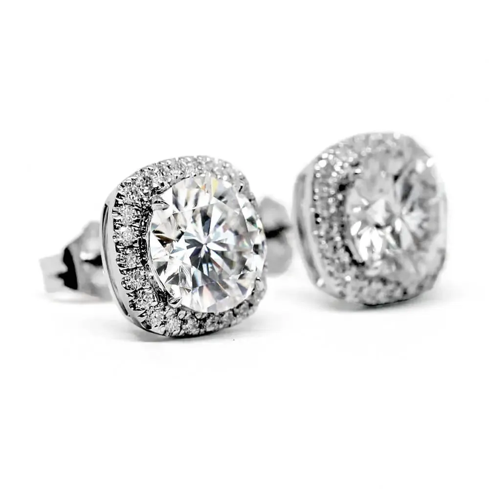 Lauren Cushion Moissanite with Halo Stud Earrings in 18K gold