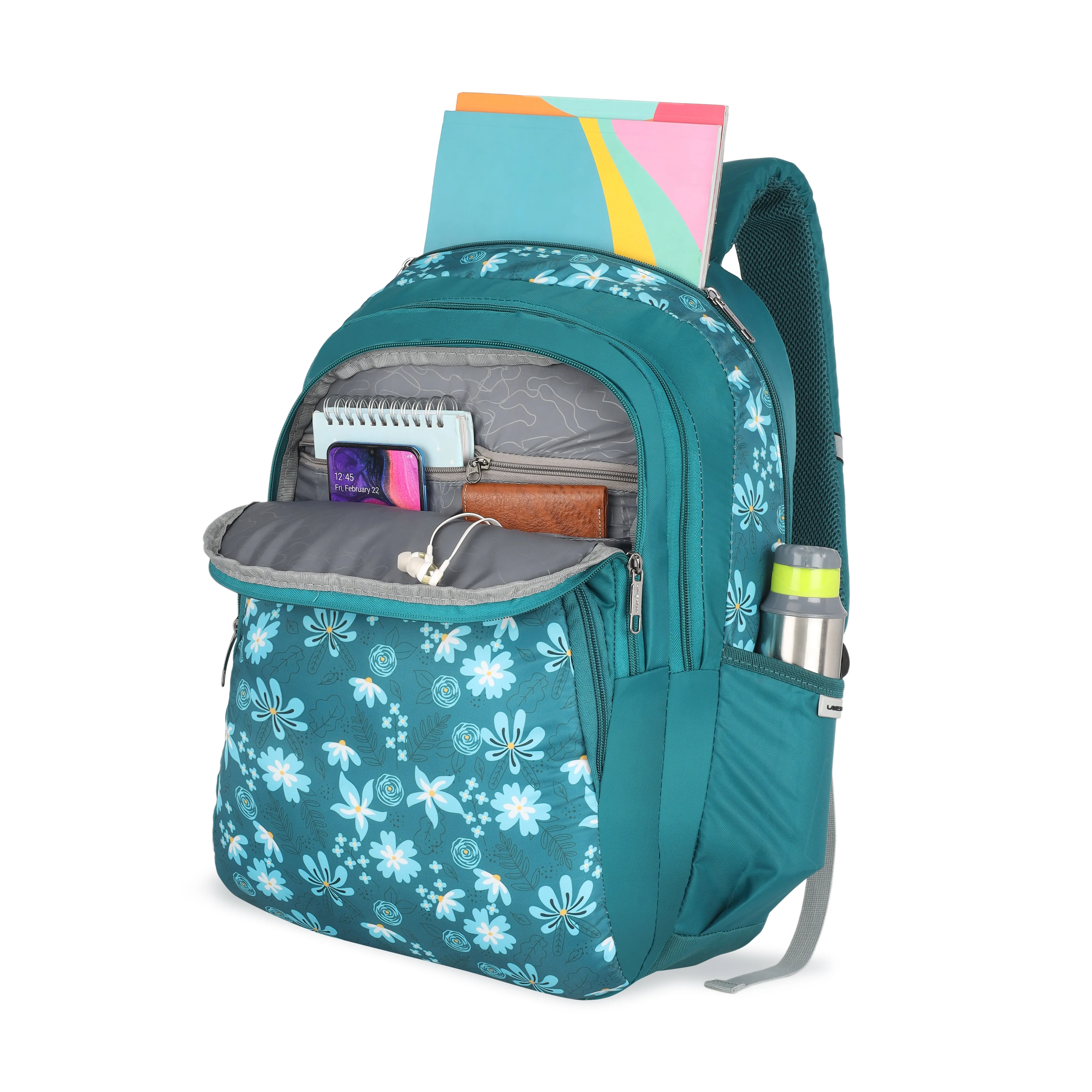 Lavie Sport Bellis 39L Printed School Backpack with Rain cover for Girls Teal