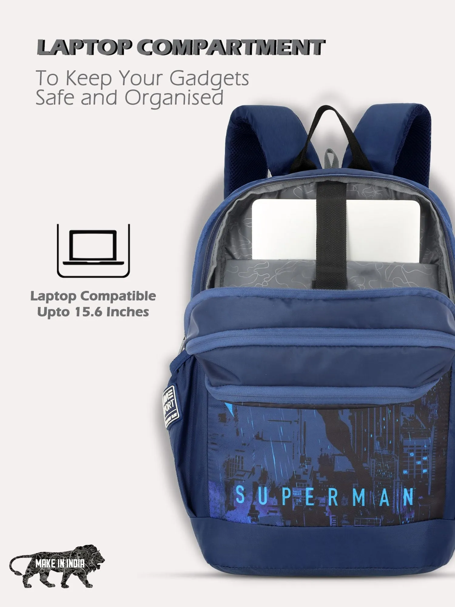 Lavie Sport Superman Krypton 33L College Laptop Backpack For Boys & Girls Navy