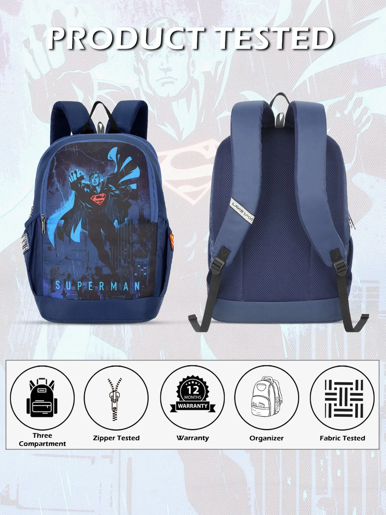 Lavie Sport Superman Krypton 33L College Laptop Backpack For Boys & Girls Navy