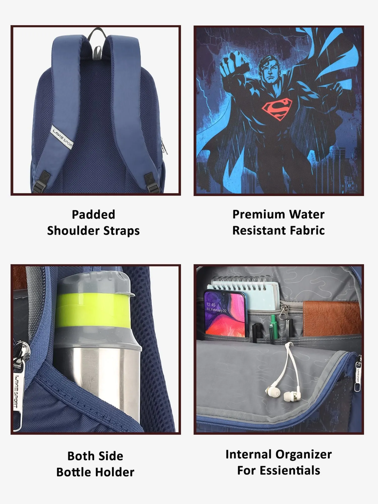 Lavie Sport Superman Krypton 33L College Laptop Backpack For Boys & Girls Navy