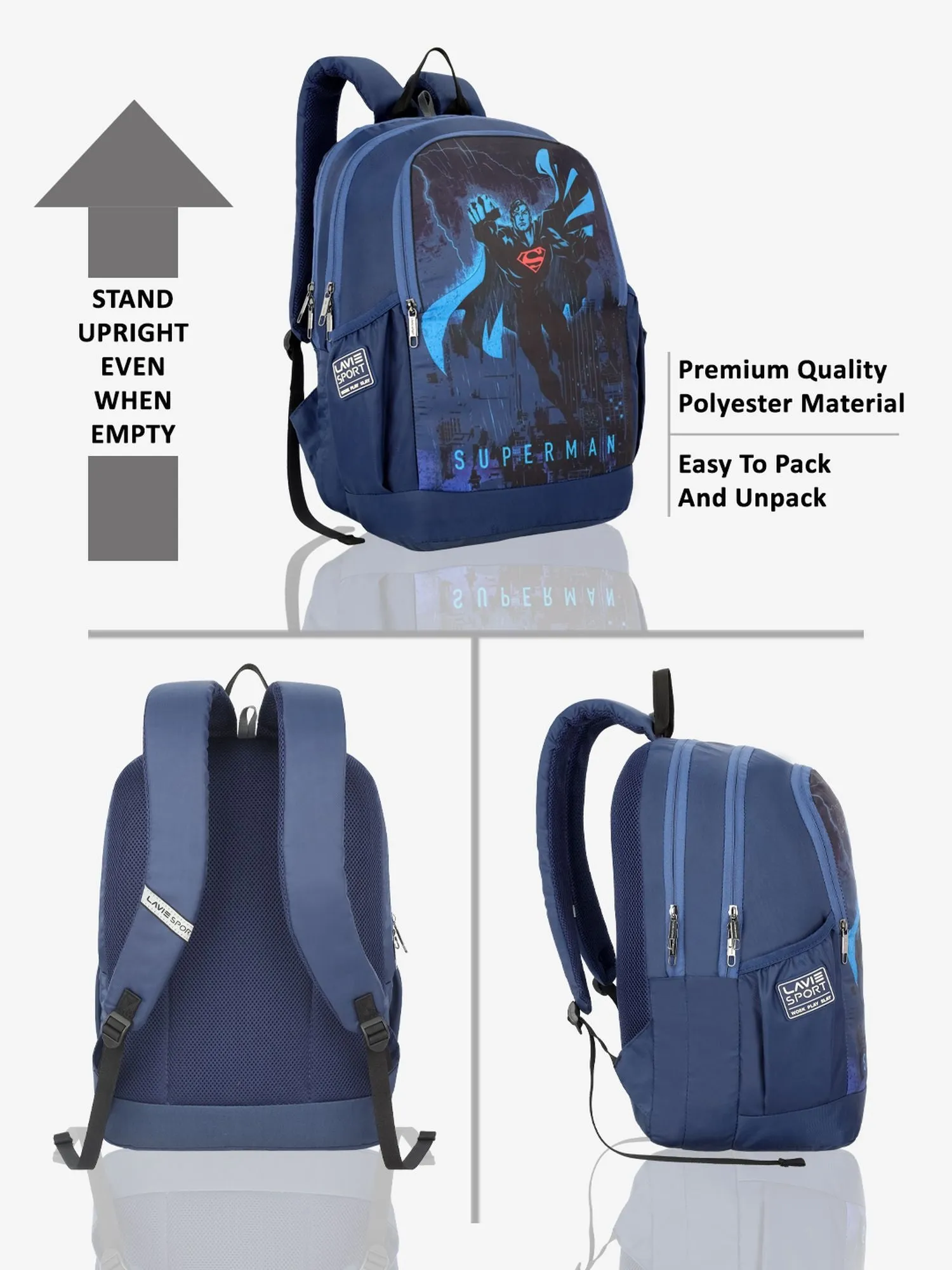 Lavie Sport Superman Krypton 33L College Laptop Backpack For Boys & Girls Navy