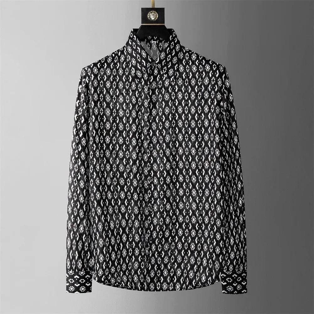 Luxury Plaid Shirt for Men Long Sleeve Smart Casual Business Attire