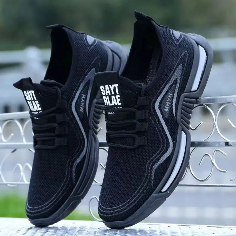 Men's Casual Lace Up Running Sports Flat Shoes Comfortable and Lightweight Flying Weaving Lazy Men's Shoes
