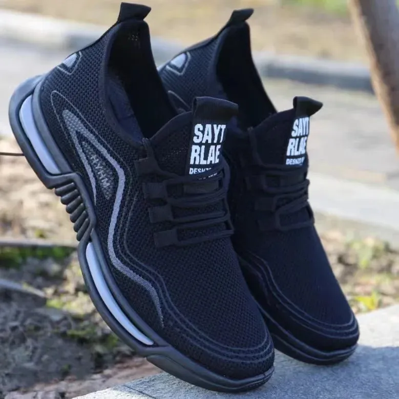 Men's Casual Lace Up Running Sports Flat Shoes Comfortable and Lightweight Flying Weaving Lazy Men's Shoes