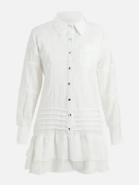 Monaco Pleated Metallic Shirt Dress (White) Monaco Pleated Metallic Shirt Dress (White)
