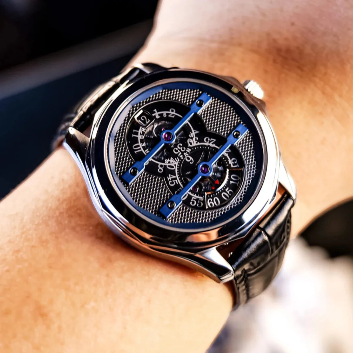 OBLVLO Men Automatic Watch 41MM Fashion Jump Hour Mechanical Wristwatch Luminous 5ATM Waterproof Sapphire Mirror Leather Strap