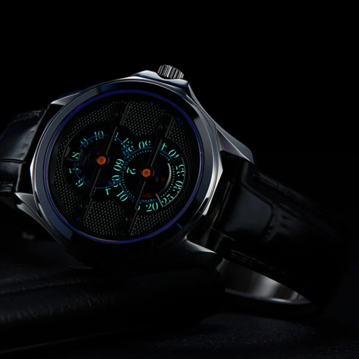 OBLVLO Men Automatic Watch 41MM Fashion Jump Hour Mechanical Wristwatch Luminous 5ATM Waterproof Sapphire Mirror Leather Strap