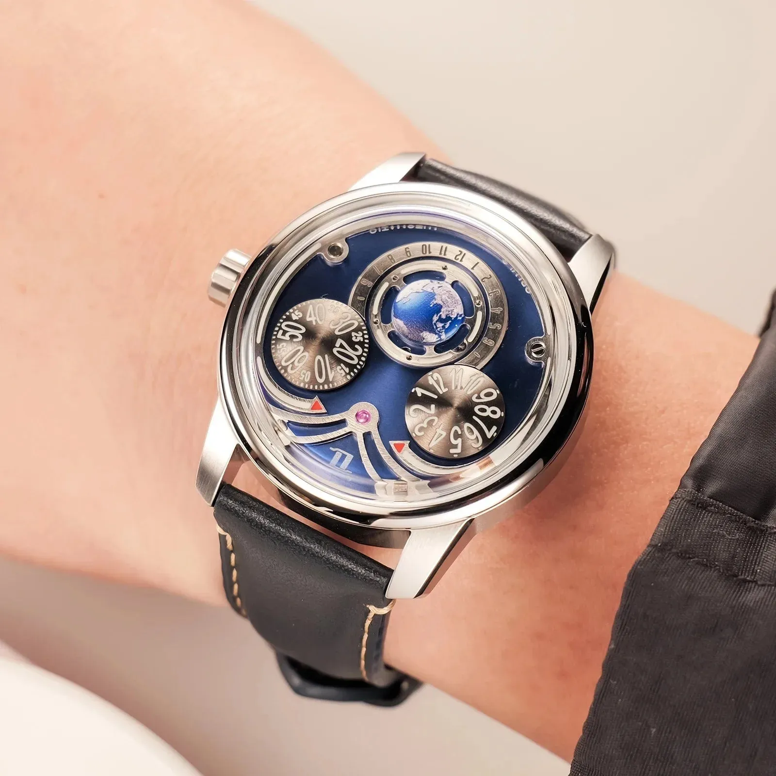 OBLVLO Men Automatic Watch 42MM Luxury Mechanical Wristwatch 50M Waterproof Sapphire Luminous Triple Windows Rotatable Dial