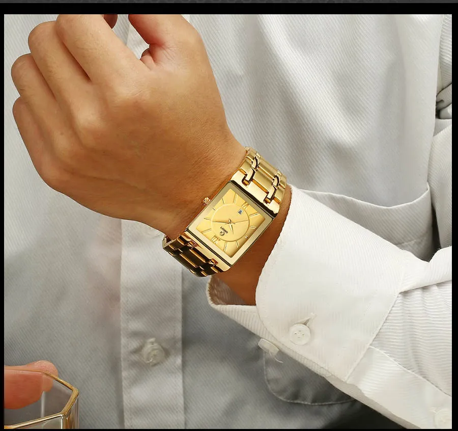 OMOFT Men Luxury Business Quartz Gold wrist watch Waterproof Military style Stainless Steel