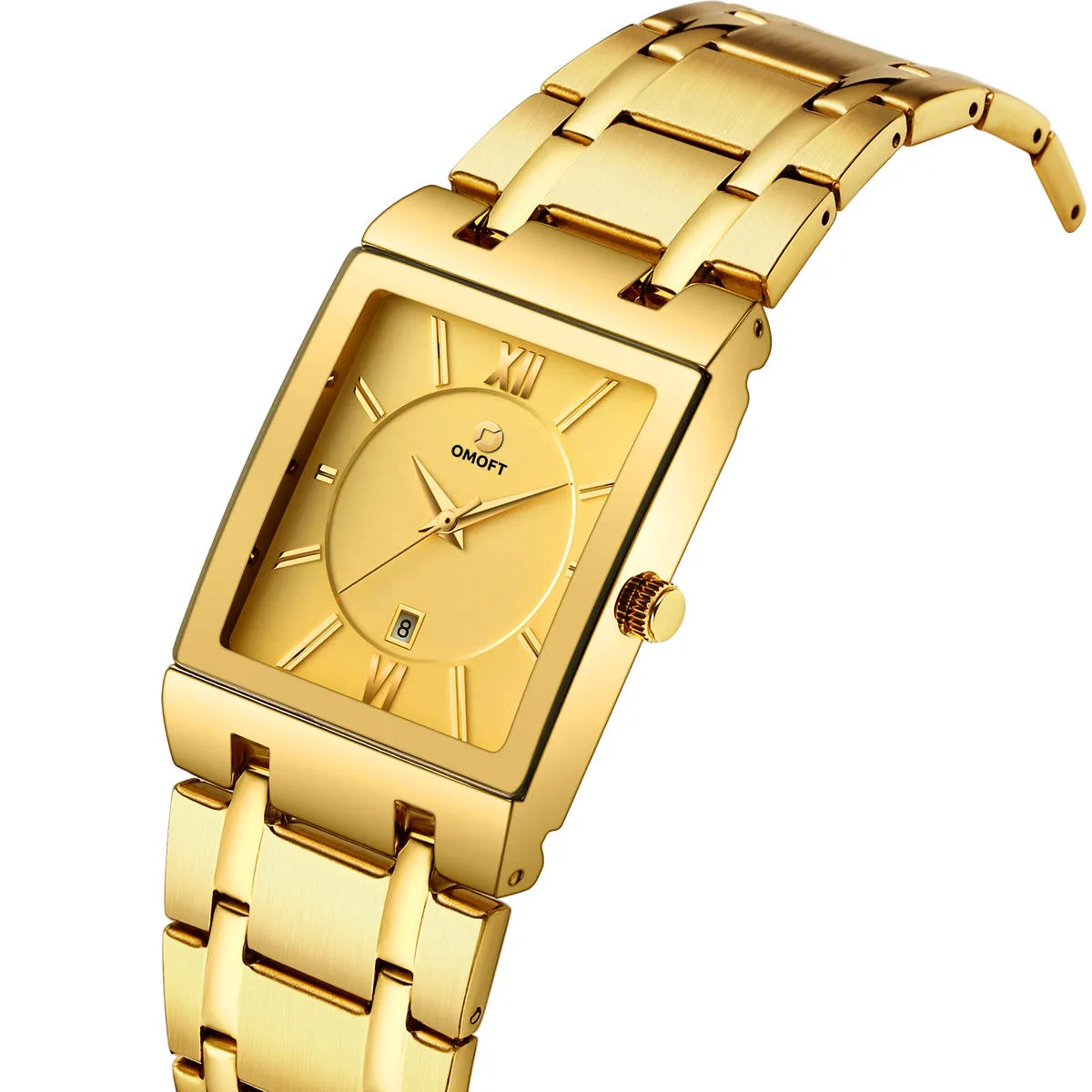 OMOFT Men Luxury Business Quartz Gold wrist watch Waterproof Military style Stainless Steel
