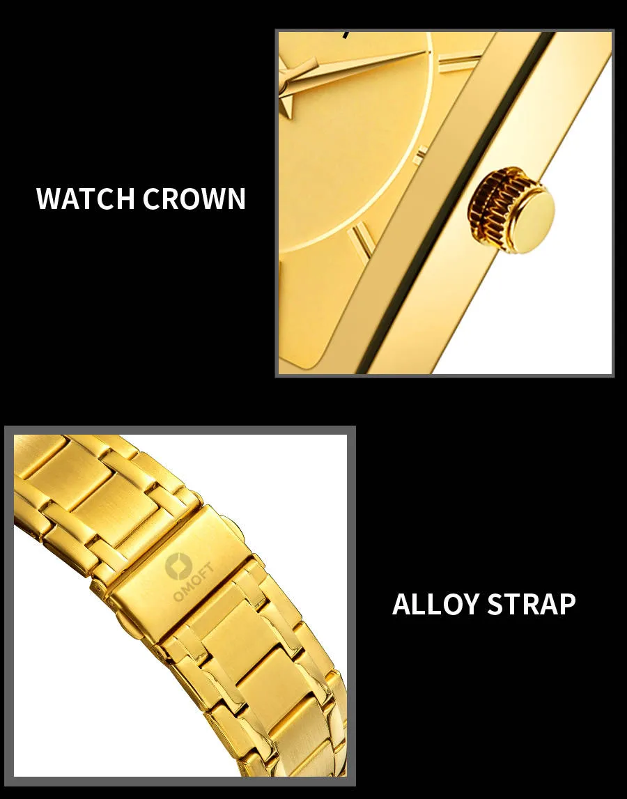 OMOFT Men Luxury Business Quartz Gold wrist watch Waterproof Military style Stainless Steel