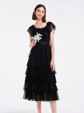 One-Neck Pleated Multi-Layer Maxi Dress One-Neck Pleated Multi-Layer Maxi Dress