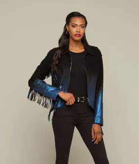 Pearlized Fringe Jacket :: Black/Blue Pearlized Fringe Jacket :: Black/Blue