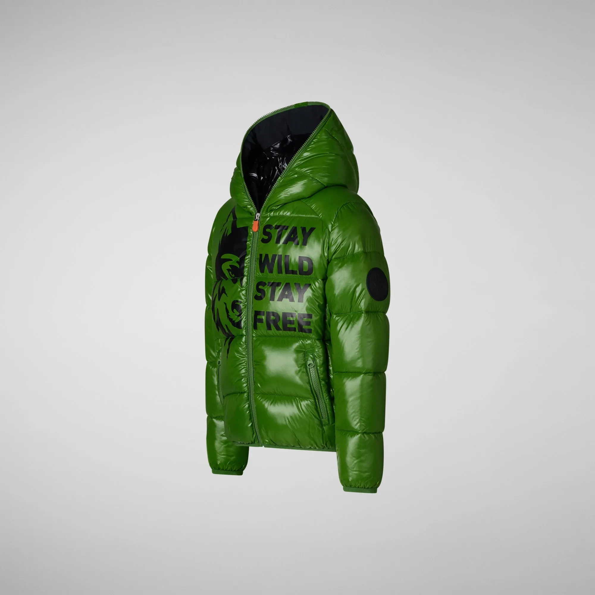 PIUMINO ANIMAL FREE BAMBINO KEEGAN VERDE ERBA WOLF PRINT