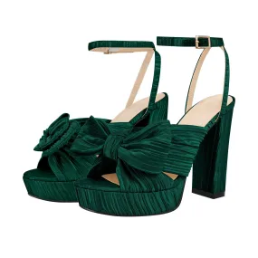 Platform Ankle Strap Pleated Bow Sandals Platform Ankle Strap Pleated Bow Sandals