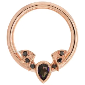 "Countess" Gold Captive Bead Ring (CBR) with Mystic Topaz & Black Diamonds "Countess" Gold Captive Bead Ring (CBR) with Mystic Topaz & Black Diamonds
