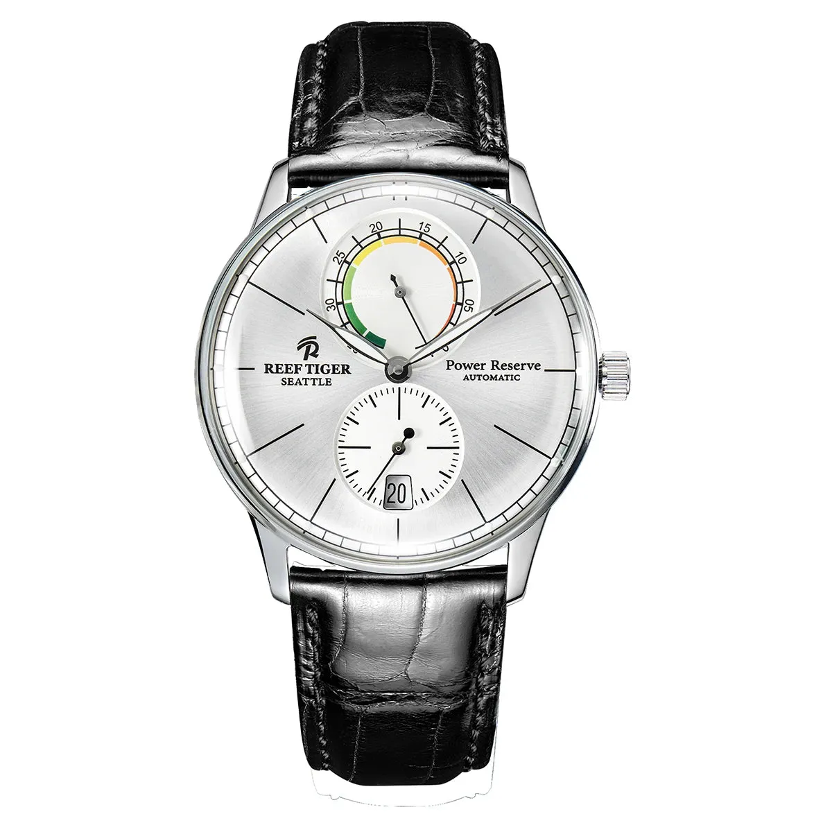Reef Tiger Men Automatic Watch 42mm Luxury Mechanical Wristwatch Ultrathin Sapphire Power Reserve Dial Small Second Dial