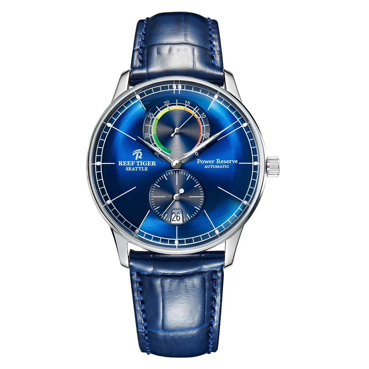 Reef Tiger Men Automatic Watch 42mm Luxury Mechanical Wristwatch Ultrathin Sapphire Power Reserve Dial Small Second Dial