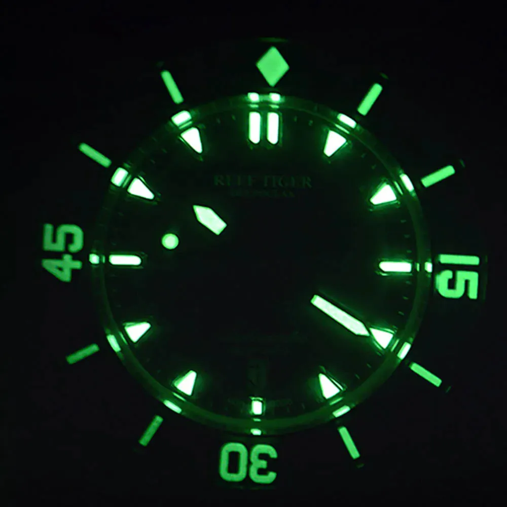 Reef Tiger Men's Diving Sports Watch Automatic Mechanical Wristwatch Stainless Steel Strap Date Luminous Sapphire Enter-Seconds