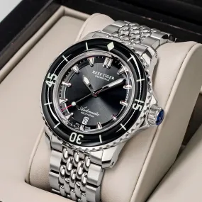 Reef Tiger Men's Diving Sports Watch Automatic Mechanical Wristwatch Stainless Steel Strap Date Luminous Sapphire Enter-Seconds Reef Tiger Men's Diving Sports Watch Automatic Mechanical Wristwatch Stainless Steel Strap Date Luminous Sapphire Enter-Seconds