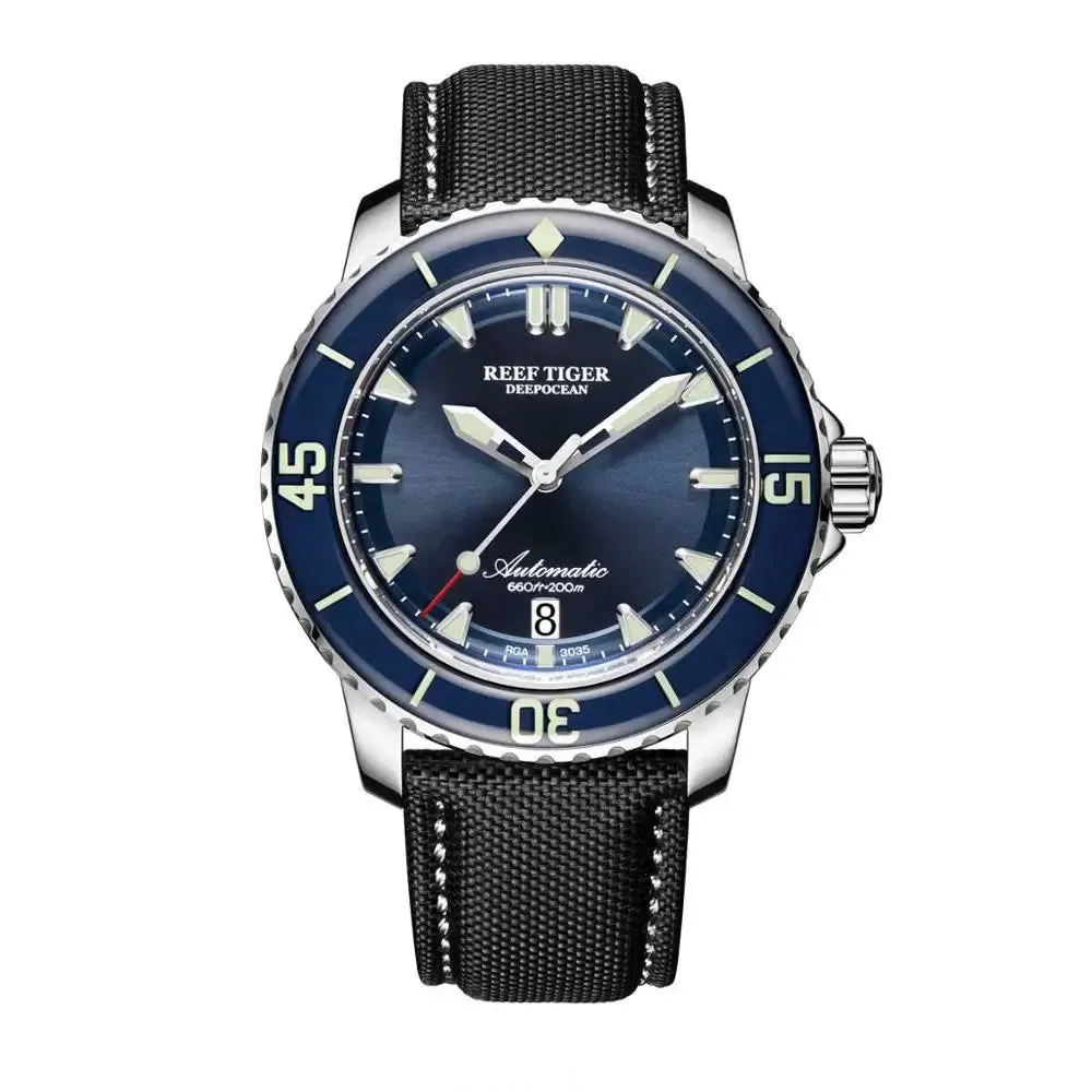 Reef Tiger/RT Super Luminous Dive Watches Mens Analog Automatic Blue Dial Clock with Date RGA3035