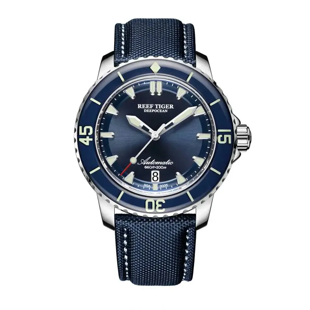 Reef Tiger/RT Super Luminous Dive Watches Mens Analog Automatic Blue Dial Clock with Date RGA3035