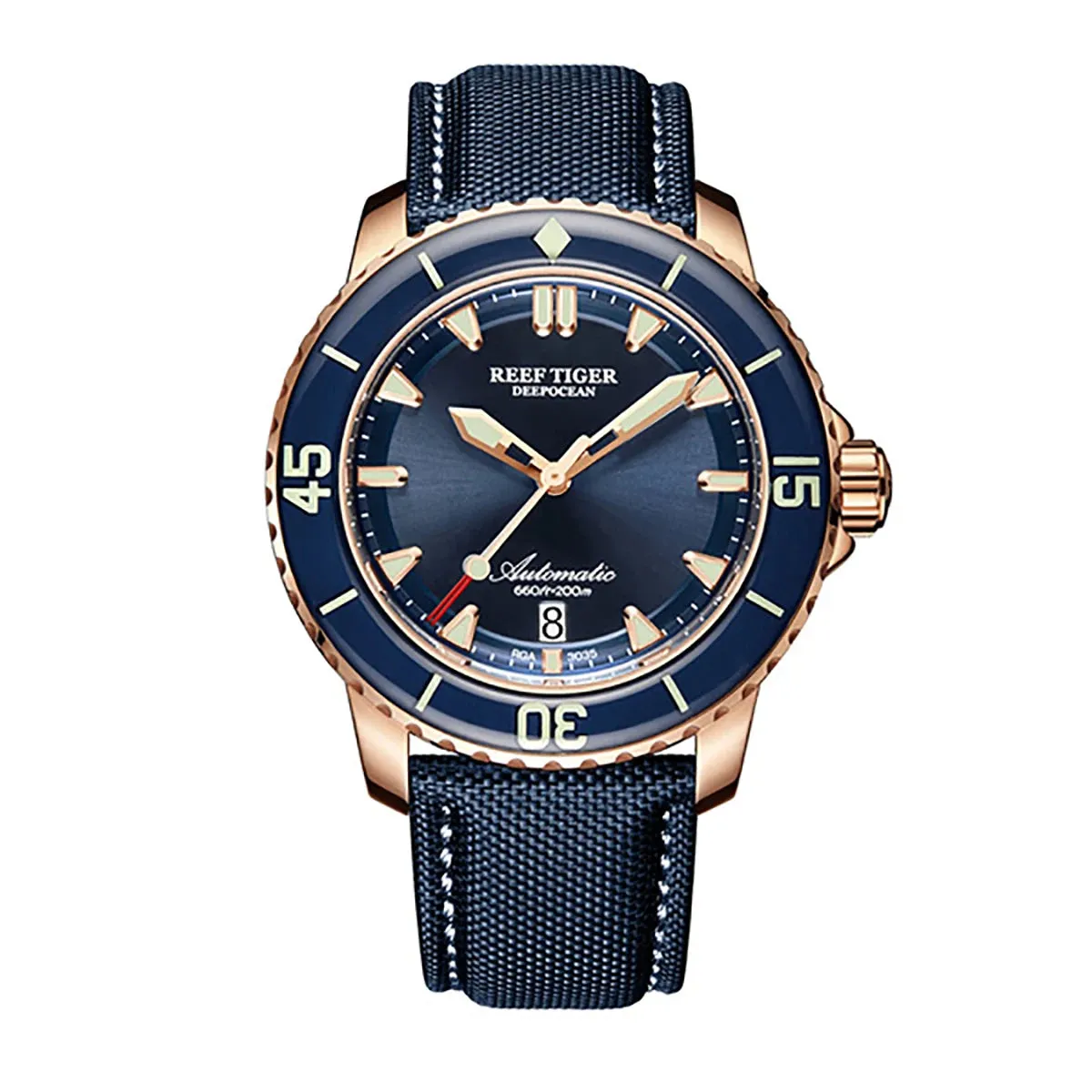 Reef Tiger/RT Super Luminous Dive Watches Mens Analog Automatic Blue Dial Clock with Date RGA3035