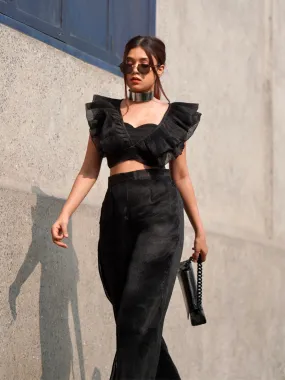 Ruffled Tie Up Pleated Crop Top Ruffled Tie Up Pleated Crop Top