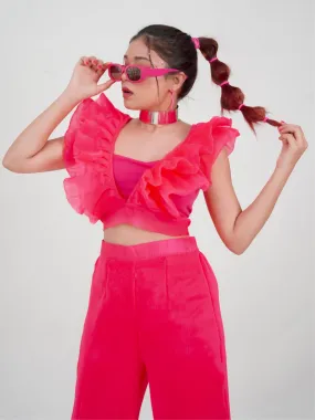 Ruffled Tie Up Pleated Crop Top Ruffled Tie Up Pleated Crop Top
