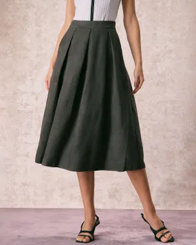 The Green High Waisted A Line Pleated Midi Skirt The Green High Waisted A Line Pleated Midi Skirt