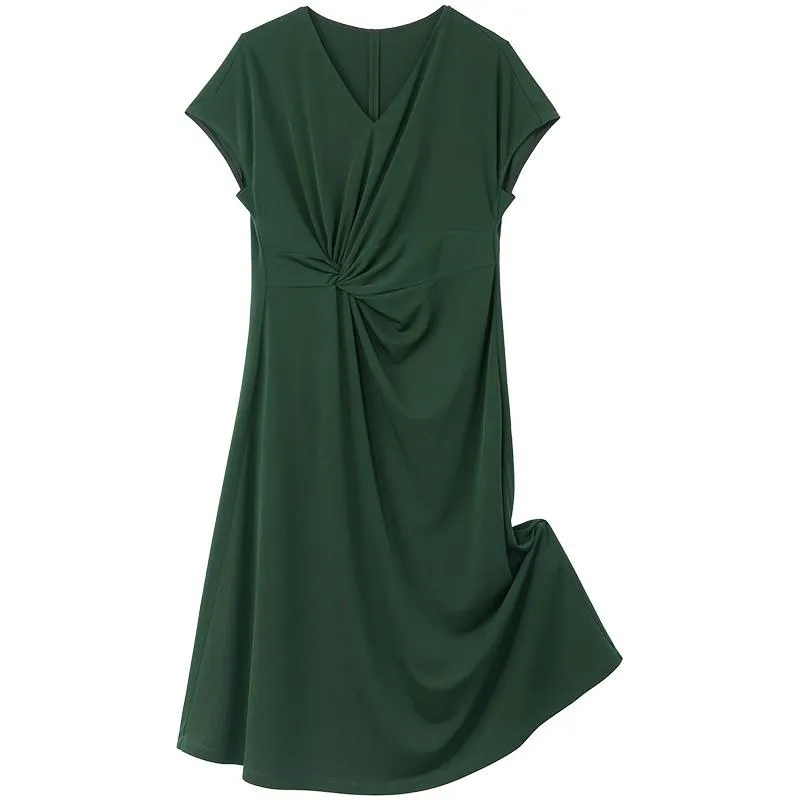 Triacetate Asymmetrical Pleated Gathered Waist Midi Dress
