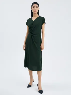 Triacetate Asymmetrical Pleated Gathered Waist Midi Dress Triacetate Asymmetrical Pleated Gathered Waist Midi Dress