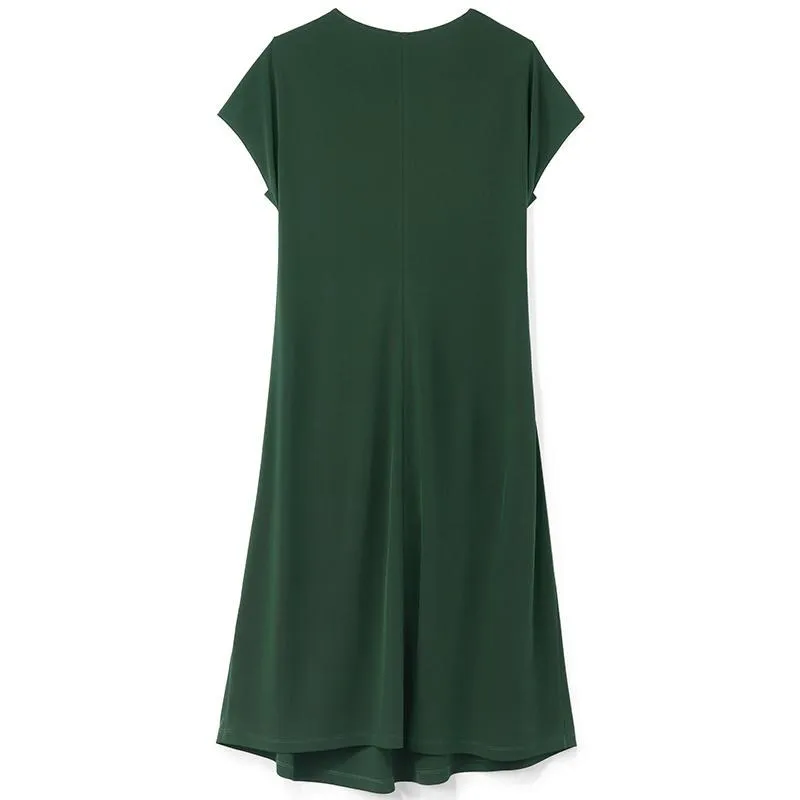 Triacetate Asymmetrical Pleated Gathered Waist Midi Dress
