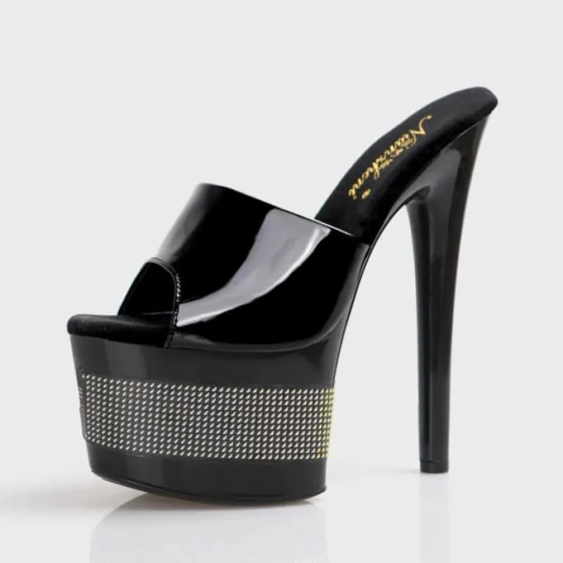 Unique Led Black Patent Open Toe High-heels for Drag Queens
