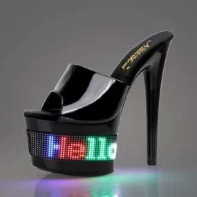 Unique Led Black Patent Open Toe High-heels for Drag Queens Unique Led Black Patent Open Toe High-heels for Drag Queens