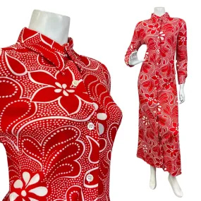 VINTAGE 60s 70s BRIGHT RED WHITE FLORAL DOTTY DAGGER COLLAR MOD MAXI DRESS 14 VINTAGE 60s 70s BRIGHT RED WHITE FLORAL DOTTY DAGGER COLLAR MOD MAXI DRESS 14