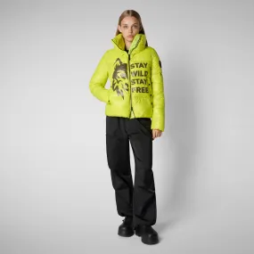 Woman's jacket Ivy in lichen green wolf print Woman's jacket Ivy in lichen green wolf print