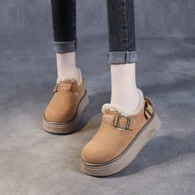 Women Retro Solid Leather Furred Casual Shoes Women Retro Solid Leather Furred Casual Shoes