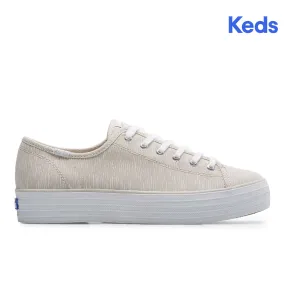 Women's Triple Kick Canvas Lines Print Tan/Silver (WF66995) Women's Triple Kick Canvas Lines Print Tan/Silver (WF66995)