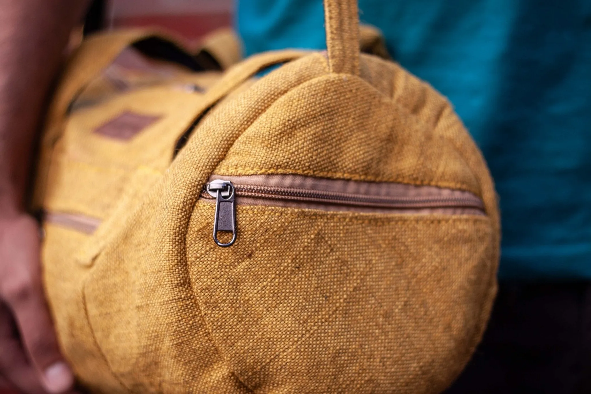 Yellow Handmade Hemp Duffel Bag