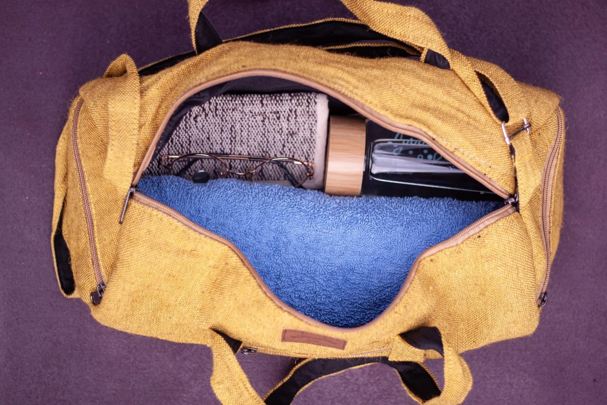 Yellow Handmade Hemp Duffel Bag