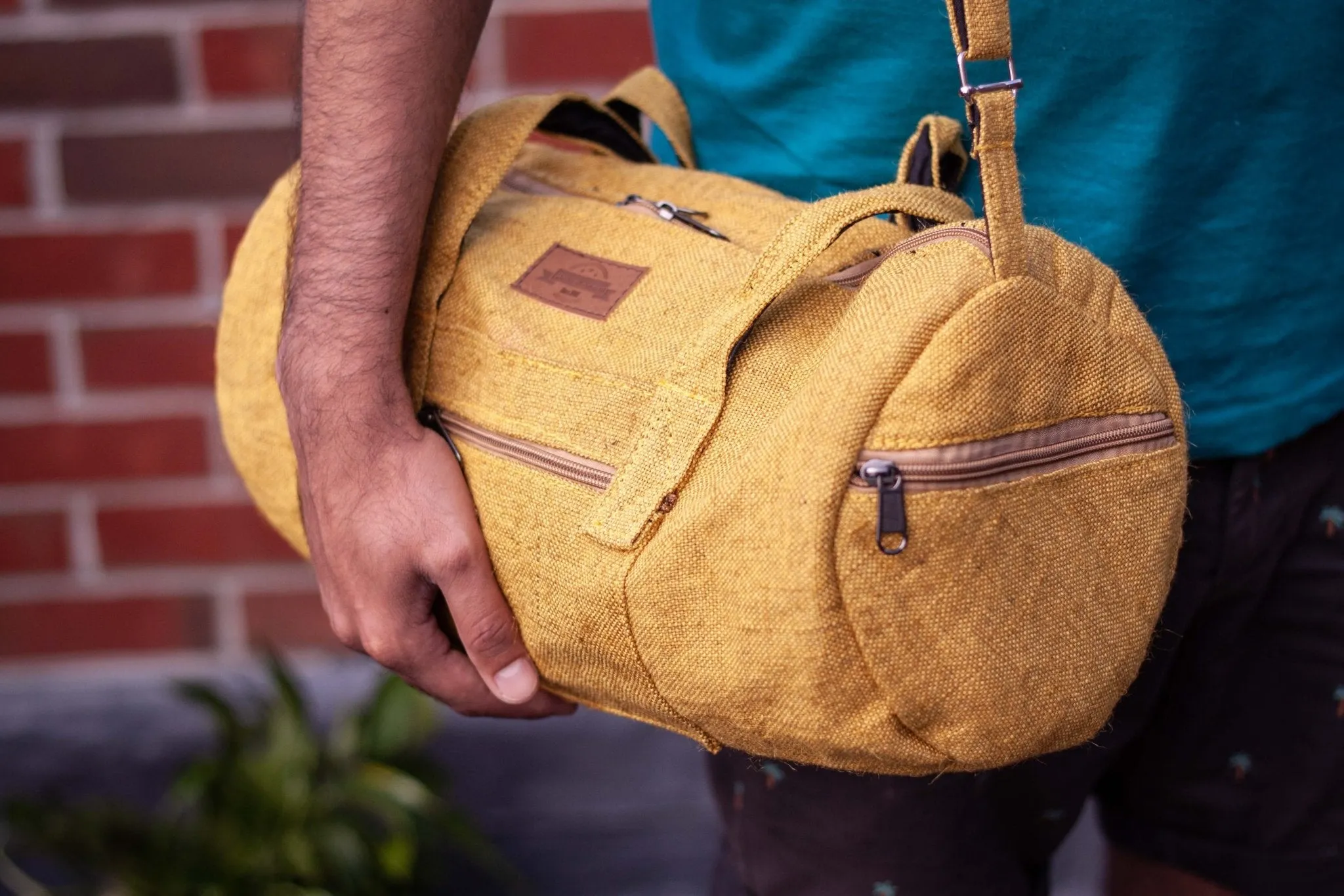 Yellow Handmade Hemp Duffel Bag