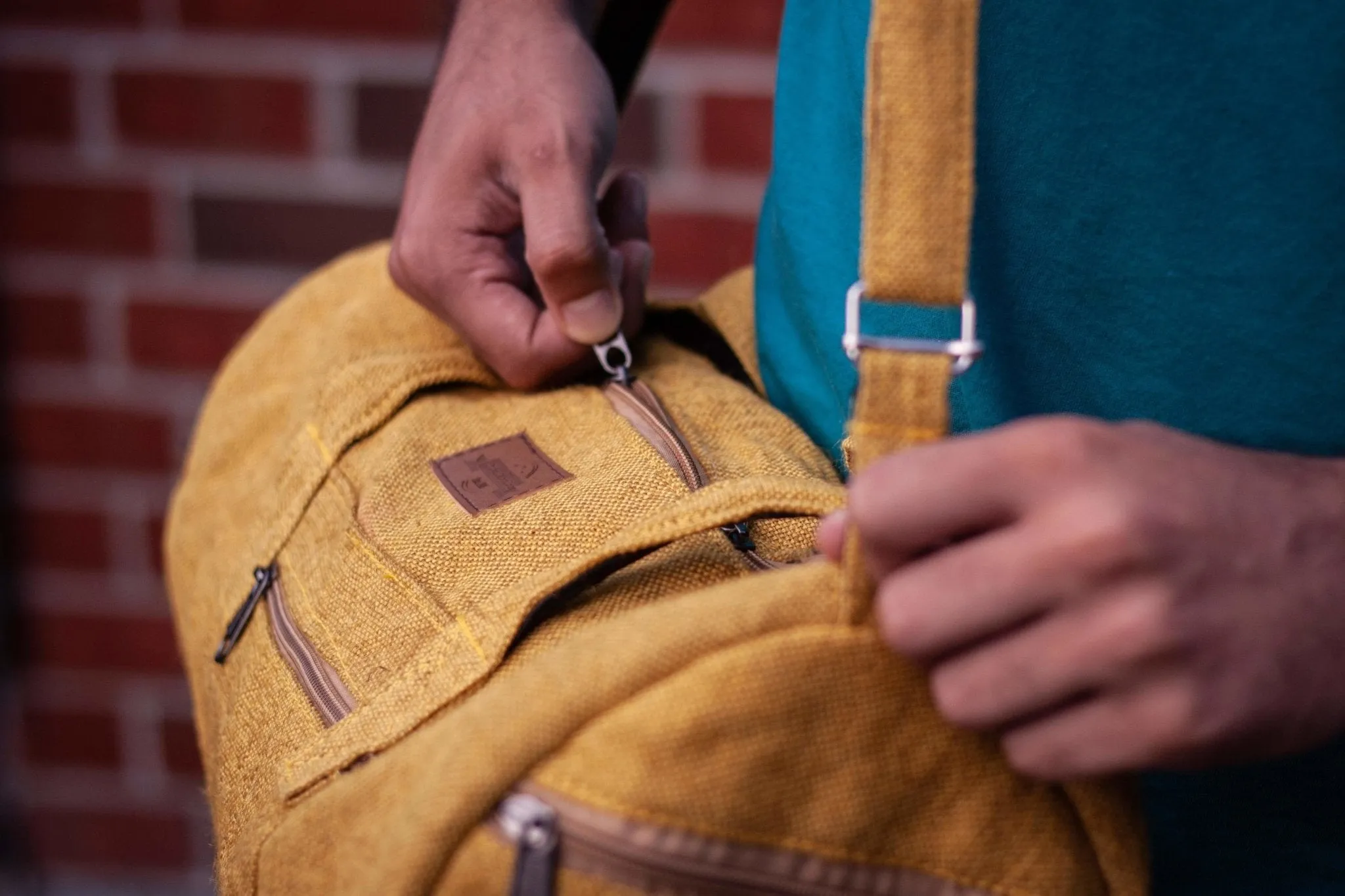 Yellow Handmade Hemp Duffel Bag